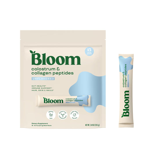 Pre-Order | Arrives in 5–10 Days – 
Bloom Nutrition Bovine Colostrum Powder Packet, Gut Health, Immune Support, Hair Growth & Beauty Supplement, Gluten Free, Sugar Free | Unflavored, 15 Servings
