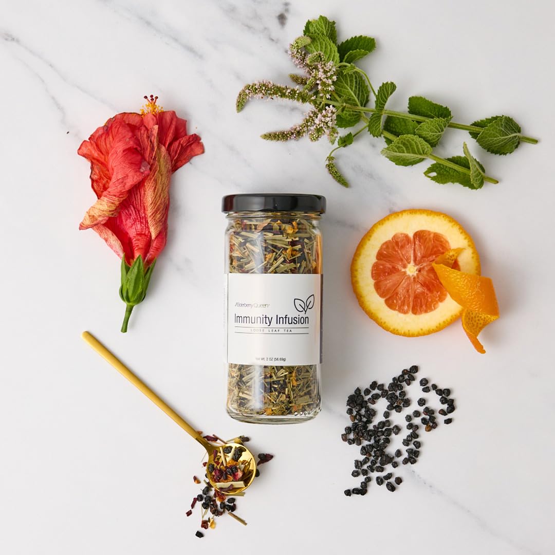 Immunity Infusion Loose Leaf Tea, Pure Natural Herbal Tea Blend with Elderberry, Hibiscus, and Peppermint (2 ounce)
