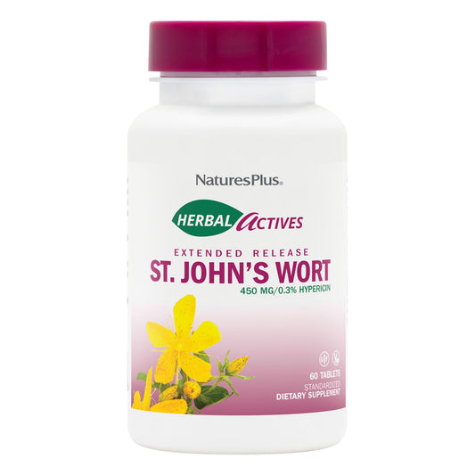 Natures Plus Herbal Actives St John's Wort, Extended Release - 450 mg, 60 Vegan Tablets - Vegetarian, Gluten-Free - 60 Servings