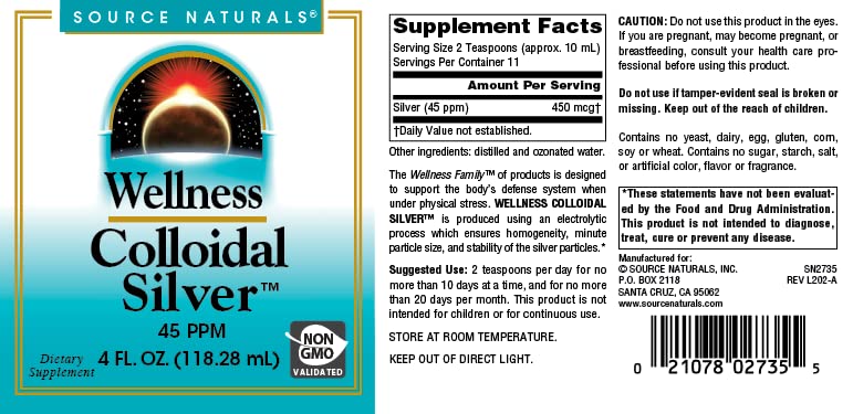 Source Naturals Wellness Colloidal Silver 45 ppm, Supports Physical Well Being* - 4 Fluid oz