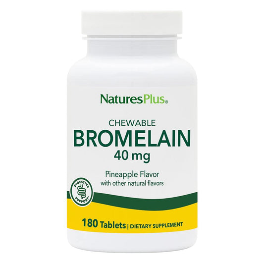 Natures Plus Chewable Bromelain - 40 mg - Natural Proteolytic Enzyme Supplement - 180 Chewable Tablets (180 Servings)