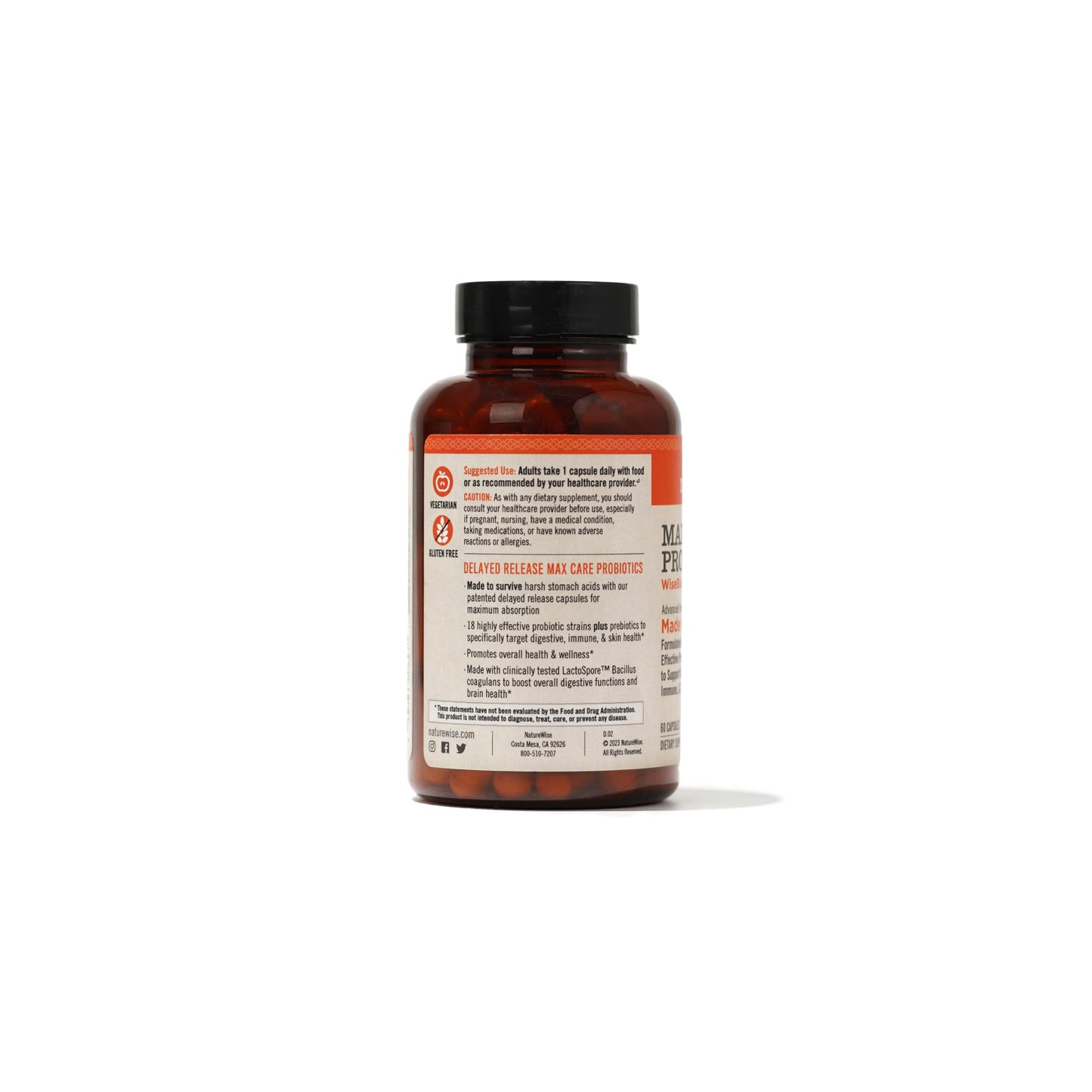 NatureWise Max Probiotics for Women & Men - 30 Billion CFU 18 Strains With Prebiotics - For Gut & Digestive Health - Delayed-Release Capsules, Gluten Free - 60 Capsules[2-Month Supply]