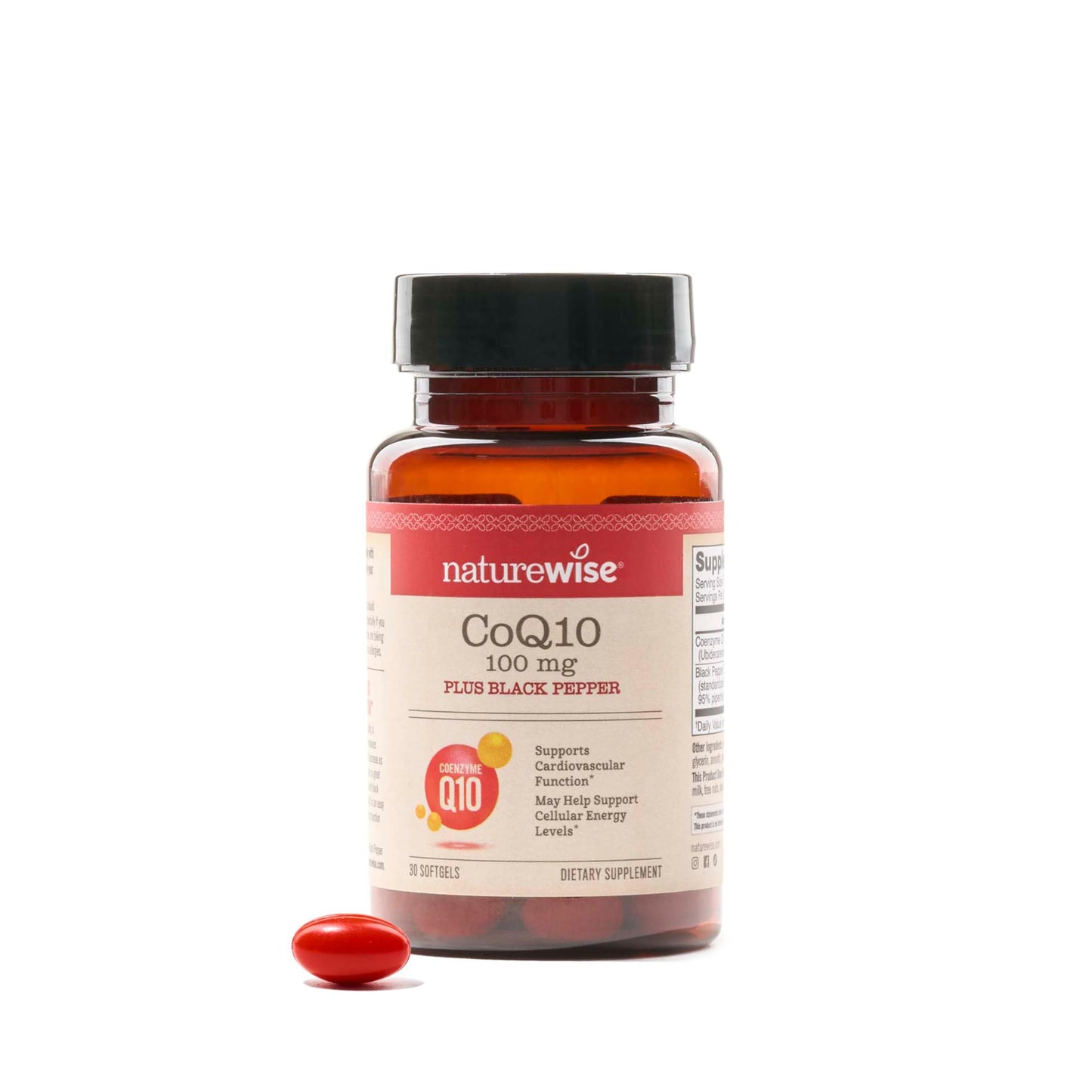 NatureWise CoQ10 100mg + Black Pepper Softgels - High Absorption Coenzyme Q10 + Black Pepper - Antioxidant for Heart Health + Cellular Energy - Vegan, Non-GMO, Gluten-Free - 30 Count[30-Day Supply]