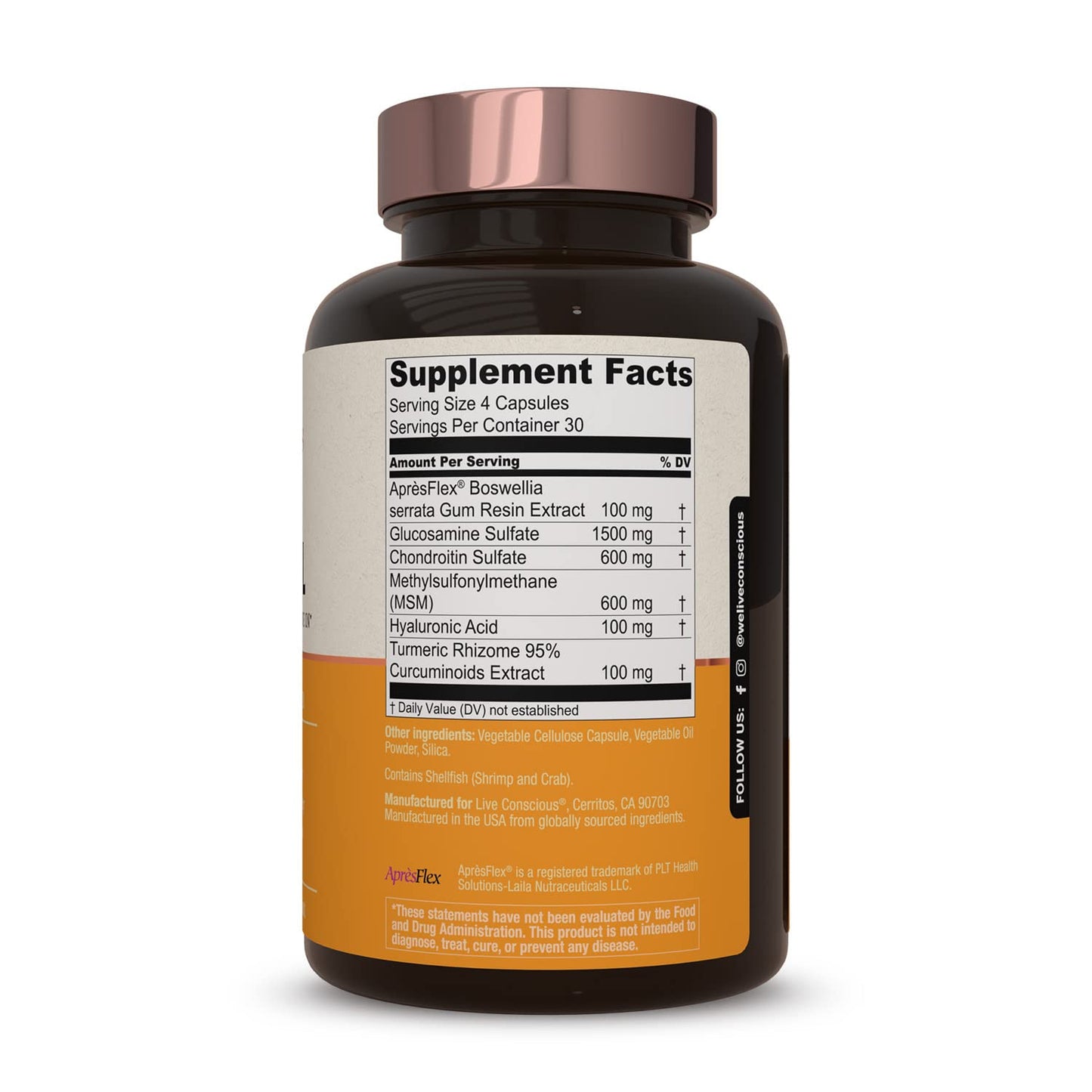 Live Conscious Glucosamine Chondroitin with MSM, Hyaluronic Acid, and More - MoveWell Joint Health Supplement