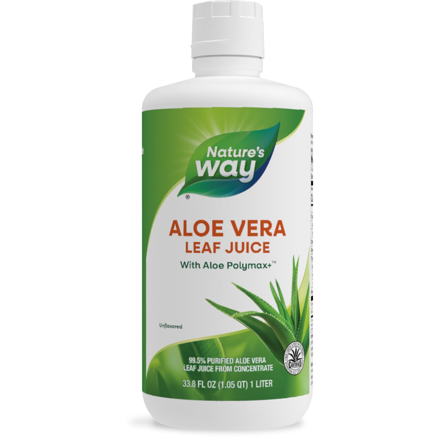 Nature's Way Aloe Vera Leaf Juice with Aloe Polymax+, 99.5% Purified Aloe Vera Leaf Juice from Concentrate, International Aloe Science Council Certified, Unflavored, 33.8 Fl Oz