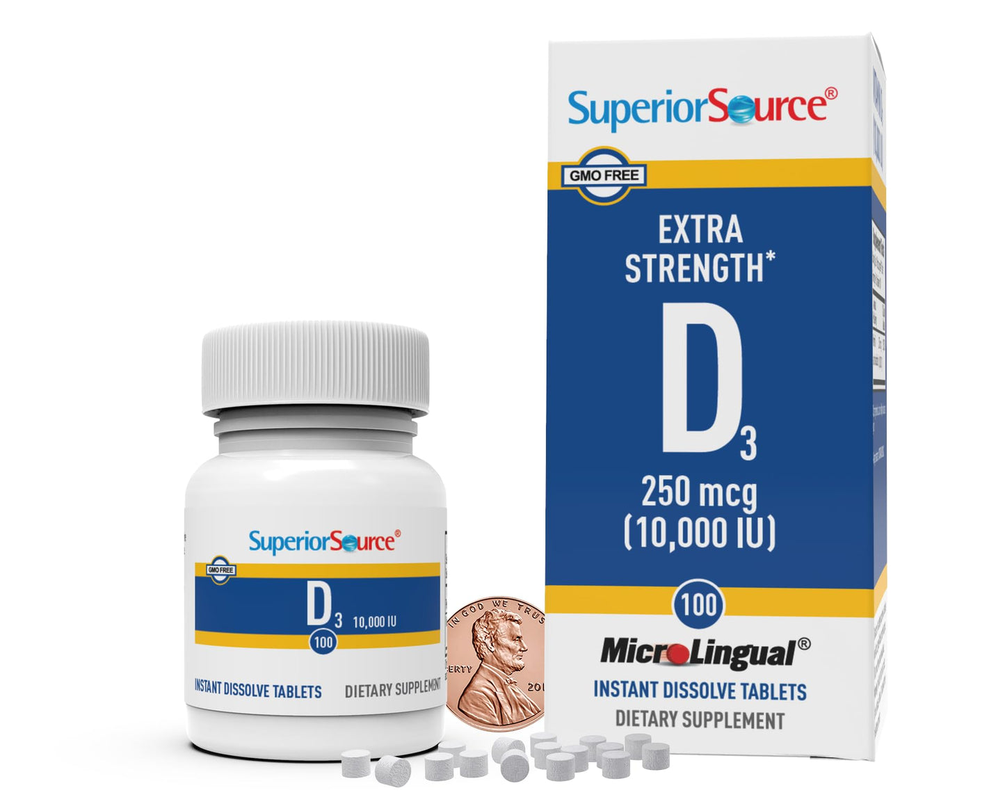 Superior Source Vitamin D3 10000 IU, Quick Dissolve MicroLingual Tablets, 100 Count, Helps Promote Strong Bones and Teeth, Immune Support, Helps Maintain Healthy Muscle Function, Non-GMO