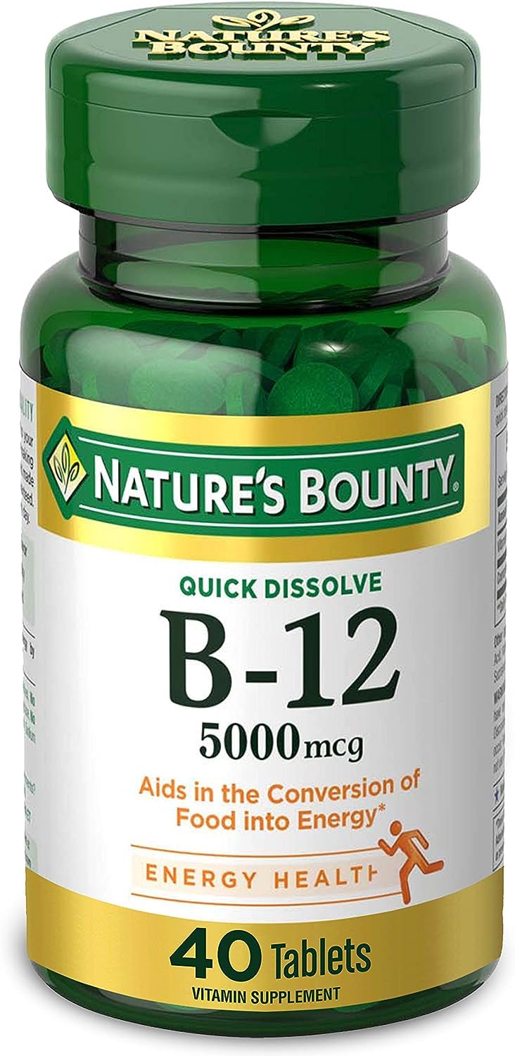 Nature's Bounty Vitamin B12, Supports Energy Metabolism and Nervous System Health, 5000mcg, 40 Quick Dissolve Tablets