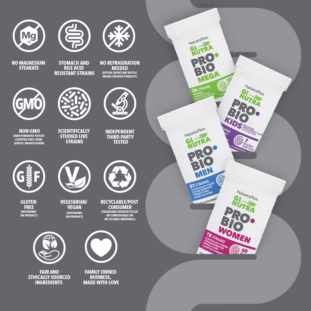 Natures Plus GI Natural Probiotic Kids, Mixed Berry - 30 Chewables - Digestive & Immune Health Just for Kids - Gluten Free - 30 Servings