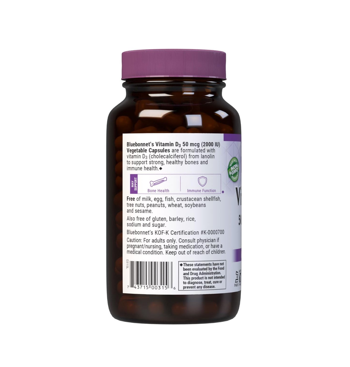 Pre-Order | Arrives in 5–10 Days – Bluebonnet Nutrition Vitamin D3 2000 IU Vegetable Capsule, Aid in Muscle and Skeletal Growth, Cholecalciferol from Lanolin, D3, Non GMO, Gluten Free, Soy Free, Milk Free, Kosher, 180 Vegetable Capsule