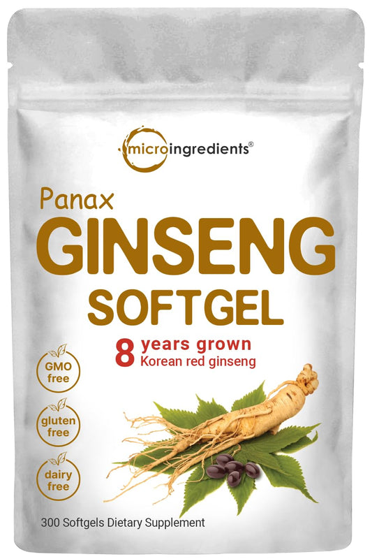 Micro Ingredients Red Panax Ginseng Supplement 6,000mg Per Serving, 300 Softgels | High Potency Korean Ginseng Root Extract with Active Ginsenosides | Supports Energy & Immune Health | Non-GMO