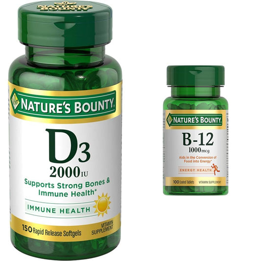 Nature's Bounty Vitamin D, Supports Immune Health & Bone Health & Vitamin B12 1000mcg, Supports Energy Metabolism and Nervous System Health, Vitamin Supplement, 100 Tablets