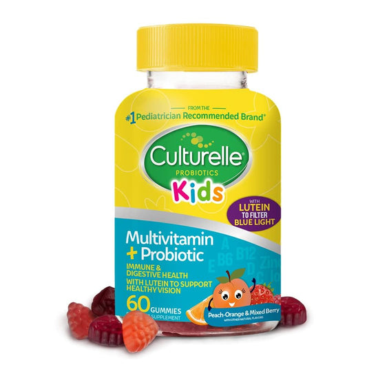 Pre-Order | Arrives in 5–10 Days – Culturelle Kids Probiotics, Multivitamin + Probiotic, Peach-Orange & Mixed Berry, 60 Gummies