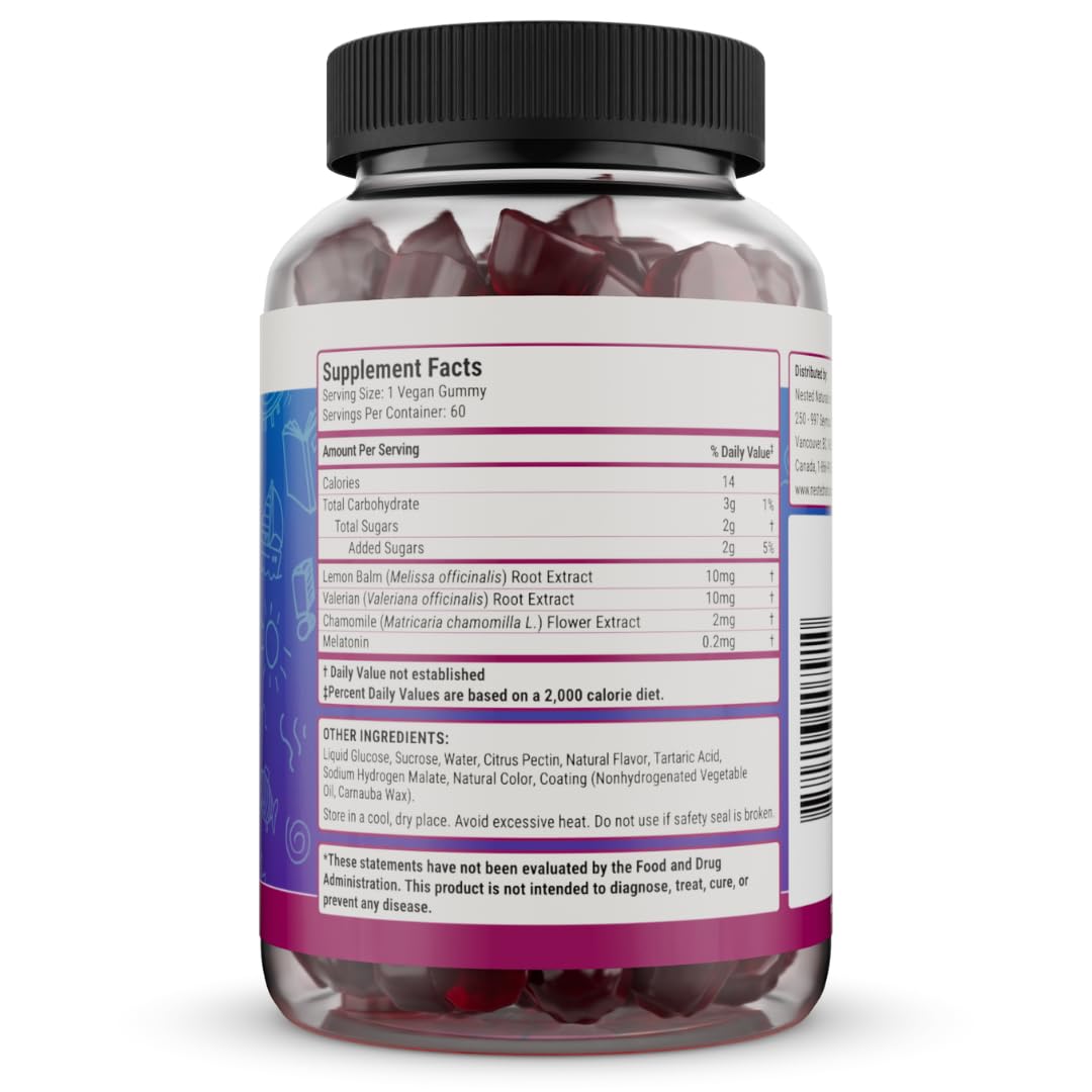 Nested Naturals Luna Kids Sleep Gummies - Non-Habit Forming Kids Melatonin Gummy with Valerian Root, Chamomile, and Lemon Balm - Children's Melatonin Sleep Aid - Mixed Berry, 60 Vegan Gummies