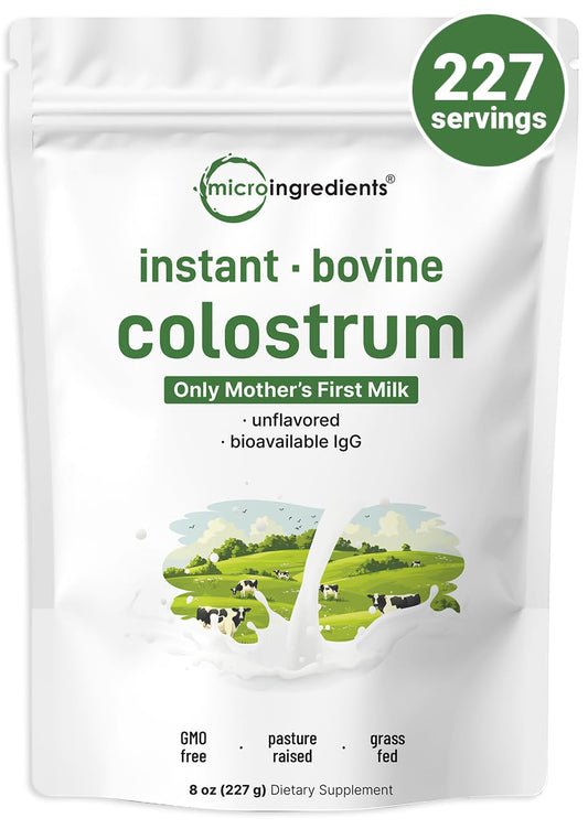 Instant Freeze-Dried Bovine Colostrum Powder, 8oz (227 Servings) | Premium Mother’s First Milk | Natural IgG & IgA | Grass-Fed Source | Immune Support & Gut Health Superfood | Unflavored, Non-GMO, Gluten Free