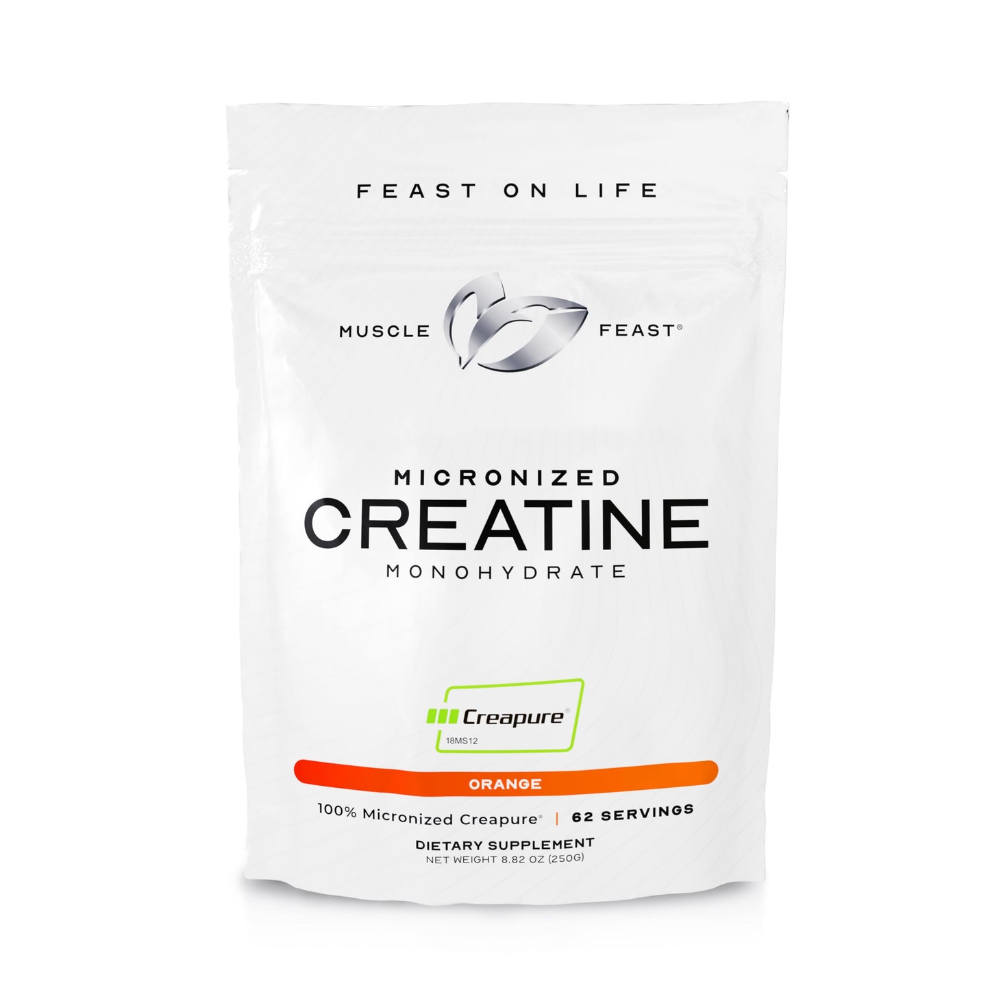 Muscle Feast Creapure - Micronized Creatine Monohydrate Powder | Premium Pre-Workout or Post-Workout | Flavored Creatine for Women & Men | Easy to Mix, Gluten-Free, Safe and Pure, (Orange, 250g)