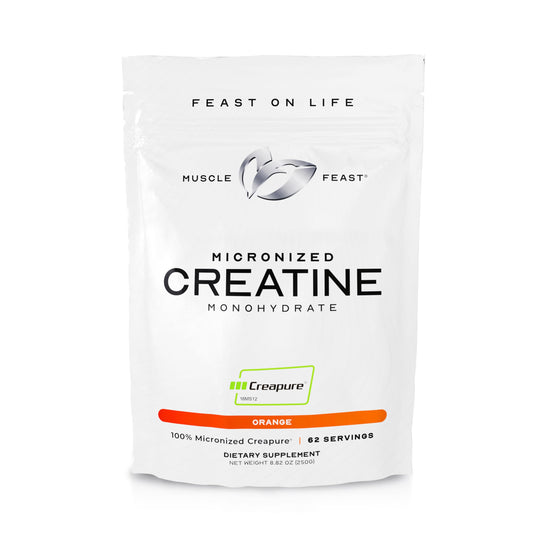 Muscle Feast Creapure - Micronized Creatine Monohydrate Powder | Premium Pre-Workout or Post-Workout | Flavored Creatine for Women & Men | Easy to Mix, Gluten-Free, Safe and Pure, (Orange, 250g)