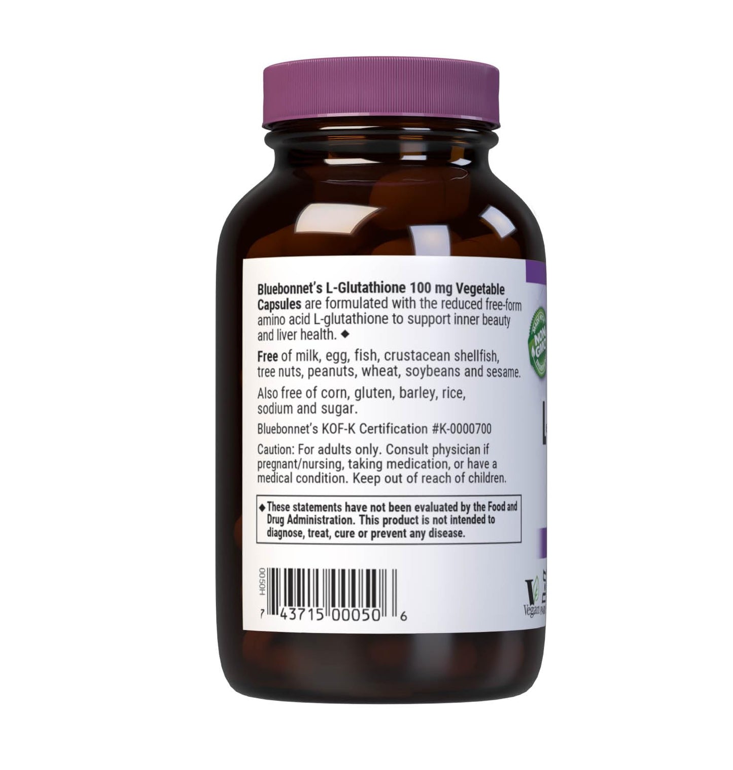 Pre-Order | Arrives in 5–10 Days – Bluebonnet L-Glutathione 100 mg Vitamin Capsules, 60 Count, White