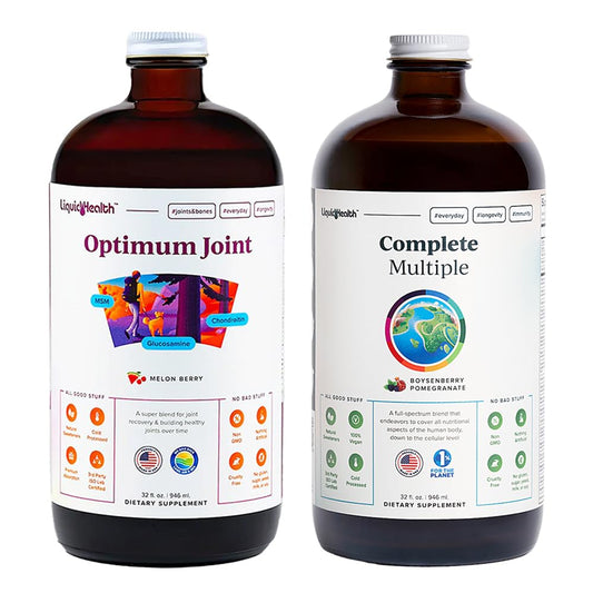 LIQUIDHEALTH Optimum Joint Glucosamine Chondroitin Supplement & Complete Multiple Daily Multivitamin Bundle for Men & Women - Immune Support, Bone Joint Health, Whole Foods - USA Made, Vegan, Non-GMO