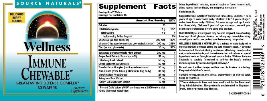 Source Naturals Wellness Immune Chewable Defense Complex* - 30 Chewables Wafers