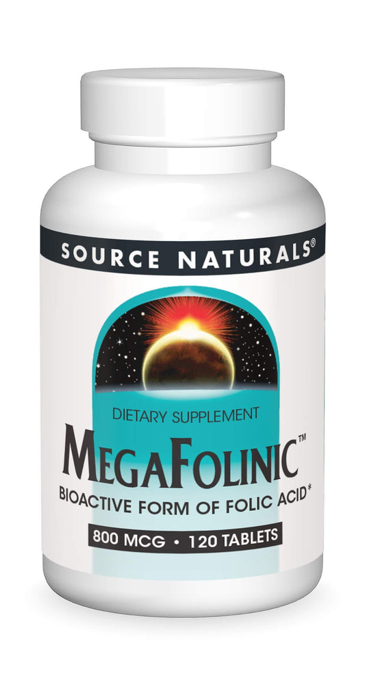 Pre-Order | Arrives in 5–10 Days – Source Naturals MegaFolinic, Bioactive Form of Folic Acid, 800 mcg - 120 Tablets