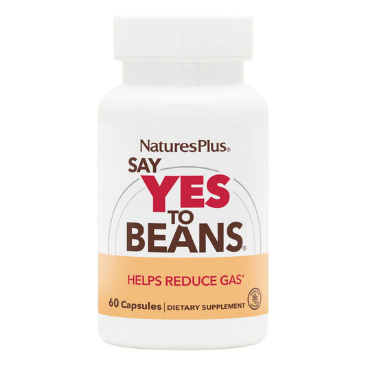 Natures Plus Say Yes to Beans Enzyme Complex - Natural Food Enzyme Supplement for Gas Relief, Digestive Aid - 60 Vegetarian Capsules (60 Servings)