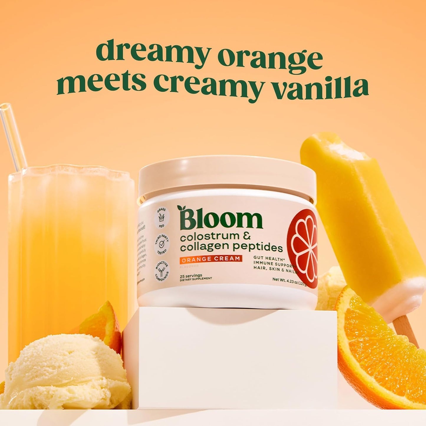 Pre-Order | Arrives in 5–10 Days – 
Bloom Nutrition Bovine Colostrum Powder for Gut Health, Immune Support, Hair Growth & Beauty Supplement, Gluten Free, Sugar Free | Orange Cream, 25 Servings