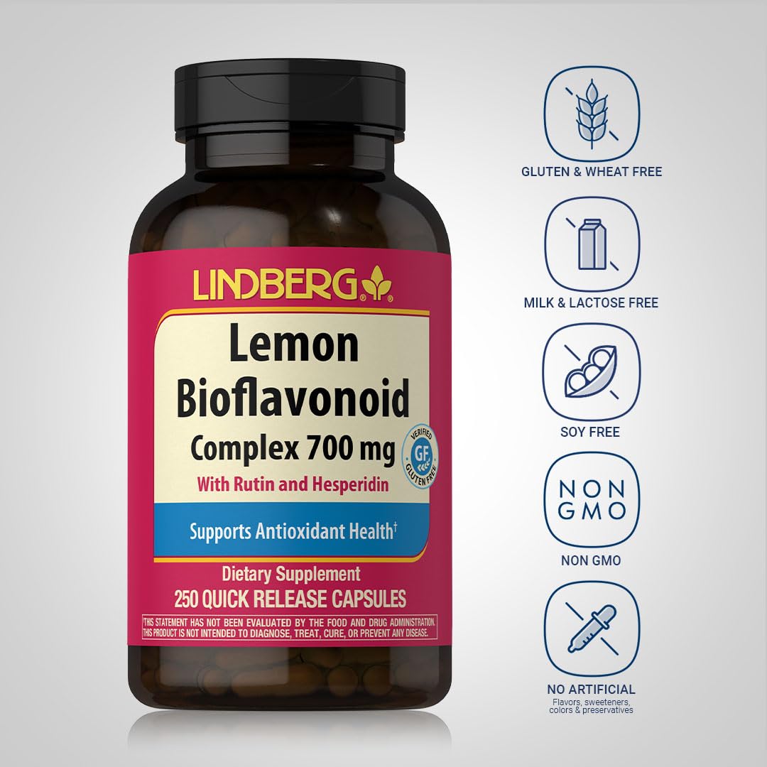 Lindberg Lemon Bioflavonoid Complex | 700mg | 250 Capsules | Supplement with Rutin and Hesperidin | Non-GMO, Gluten Free