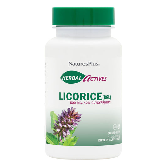 Natures Plus Herbal Actives Licorice (DGL) 500 mg - 60 Capsules, Pack of 3 - Supports Healthy Digestion & Overall Well-Being - Vegetarian, Gluten Free - 180 Total Servings
