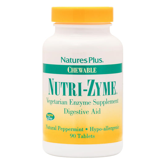 Natures Plus Nutri Zyme - 90 Chewable Tablets, Peppermint Flavor - Vegetarian Enzyme Supplement with Bromelain & Papain, Natural Digestive Aid - Gluten-Free - 45 Servings