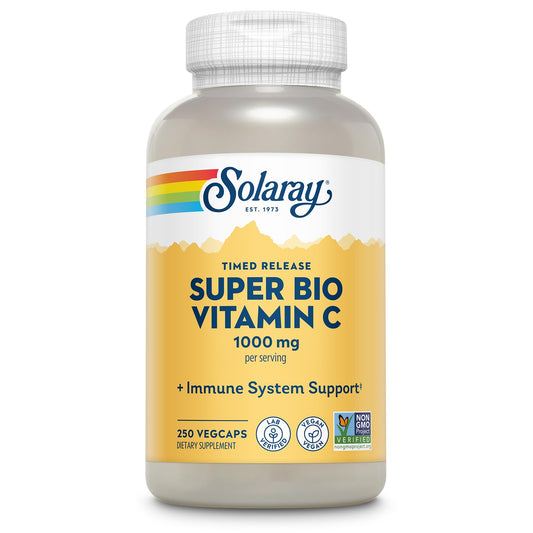 Pre-Order | Arrives in 5–10 Days – Solaray Super Bio Vitamin C 1000mg, Buffered, Time Release Capsules with Bioflavonoids, Two-Stage for High Absorption & All Day Immune Support, Vegan, 60 Day Guarantee, 125 Servings, 250 VegCaps
