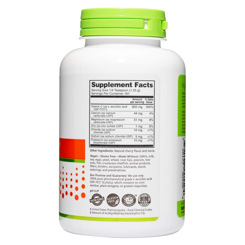 NutriBiotic - Cherry Electro-C Vitamin C & Electrolyte Powder, 8 Oz | 850 Mg Vitamin C Per Serving | Effervescent Electrolyte Recharge | Buffered & Highly Soluble | Non-GMO & Gluten Free