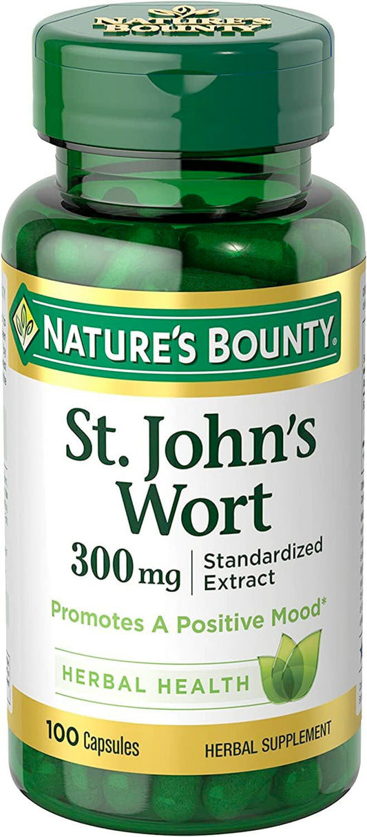 Nature's Bounty St. John's Wort 300mg Capsules, Herbal Health Supplement, Promotes a Positive Mood, 100 Capsules
