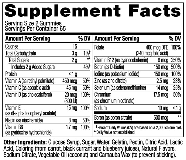 OLLY Women's Daily Multivitamin Gummy, Vitamins A, D, C, E, Biotin, Folic Acid, Adult Chewable Vitamin, Berry Flavor, 65 Day Supply - 130 Count