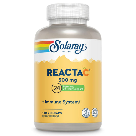Pre-Order | Arrives in 5–10 Days – SOLARAY Reacta-C with Vitamin C 500mg - 200mg Bioflavonoid Concentrate, Immune Defense Vitamins - Patented 24 Hour Immune Support Supplement - Vegan - 180 Capsules, 180 Servings