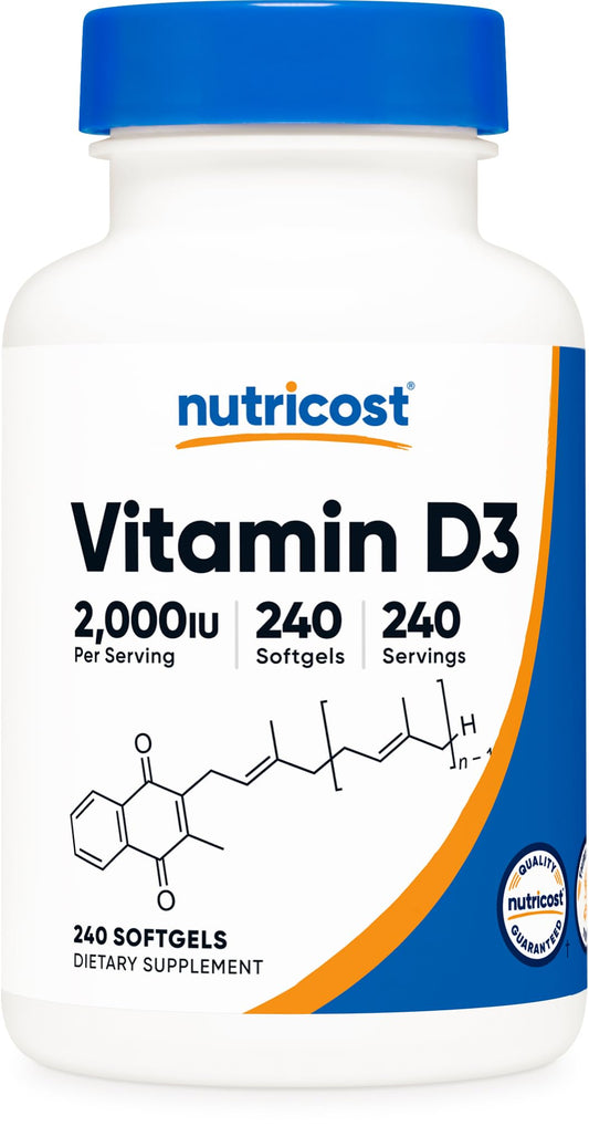 Pre-Order | Arrives in 5–10 Days – Nutricost Vitamin D3 2000 iu Softgels, 240 Softgels - Non-GMO & Gluten Free