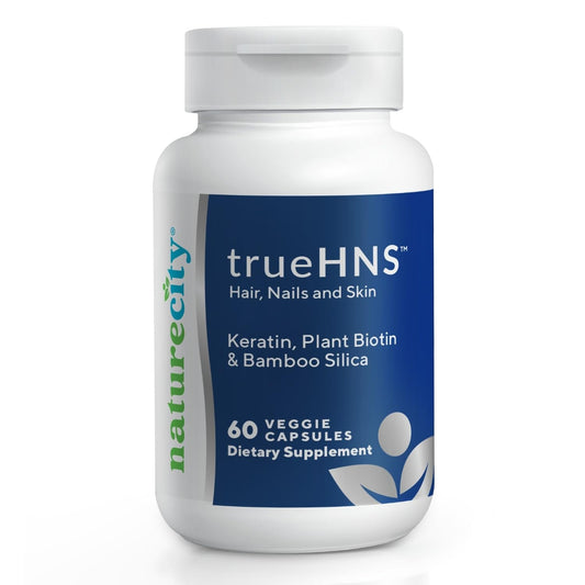 NatureCity True-HNS Hair Nails and Skin Cynatine Keratin and Plant Based Biotin Vitamin Supplement | Fuller and Stronger Hair and Nails | Non GMO | 60 Veggie Capsules