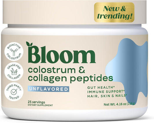 Pre-Order | Arrives in 5–10 Days – 
Bloom Nutrition Bovine Colostrum Powder for Gut Health, Immune Support, Hair Growth & Beauty Supplement, Gluten Free, Sugar Free | Unflavored, 25 Servings