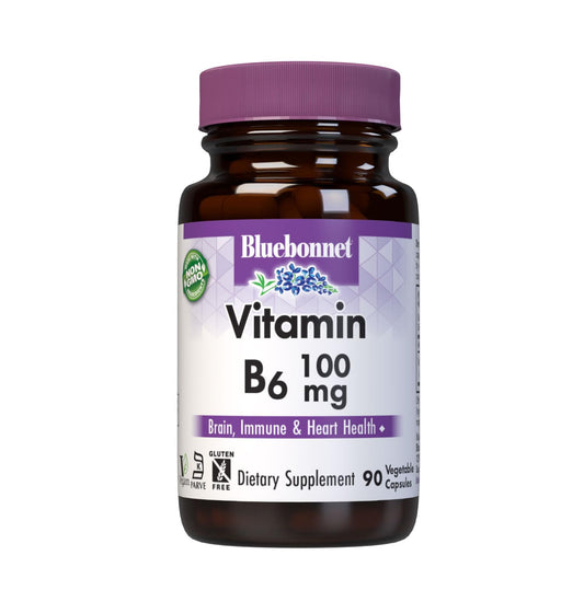 Pre-Order | Arrives in 5–10 Days – BlueBonnet Nutrition Vitamin B6 Vegetable Capsules, 100 mg, for Cardiovascular and Nervous System Health, 90 Count