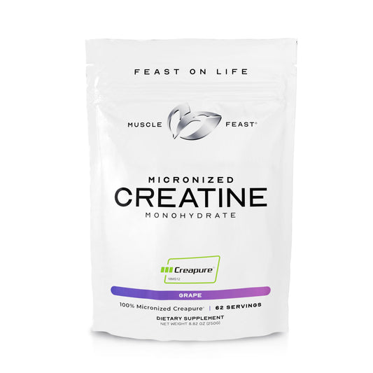 Muscle Feast Creapure Micro - Micronized Creatine Monohydrate Powder | Premium Pre-Workout or Post-Workout | Easy to Mix, Gluten-Free, Safe and Pure, (Grape, 250g)