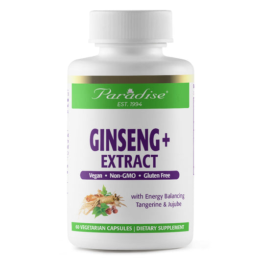 Paradise Herbs Ginseng Root Extract for Energy & Well-Being, Vegan, Non GMO, Gluten Free, Vitamin B1, B2 & B12, 60 Capsules