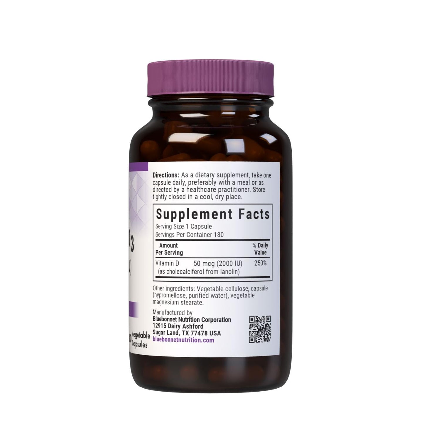 Pre-Order | Arrives in 5–10 Days – Bluebonnet Nutrition Vitamin D3 2000 IU Vegetable Capsule, Aid in Muscle and Skeletal Growth, Cholecalciferol from Lanolin, D3, Non GMO, Gluten Free, Soy Free, Milk Free, Kosher, 180 Vegetable Capsule