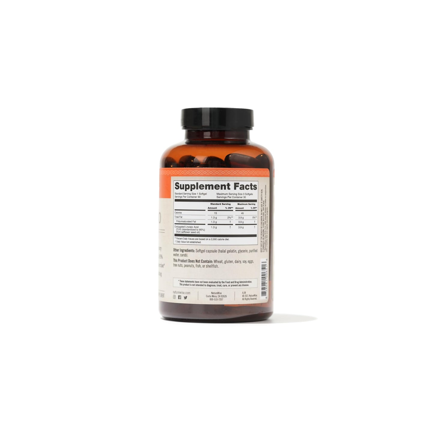 NatureWise CLA 1300 - 95% Active Conjugated Linoleic Acid for Women and Men, Not Stimulating, Supports Weight & Fitness Goals - Non-GMO, Gluten Free - 90 Softgels[1-Month Supply]