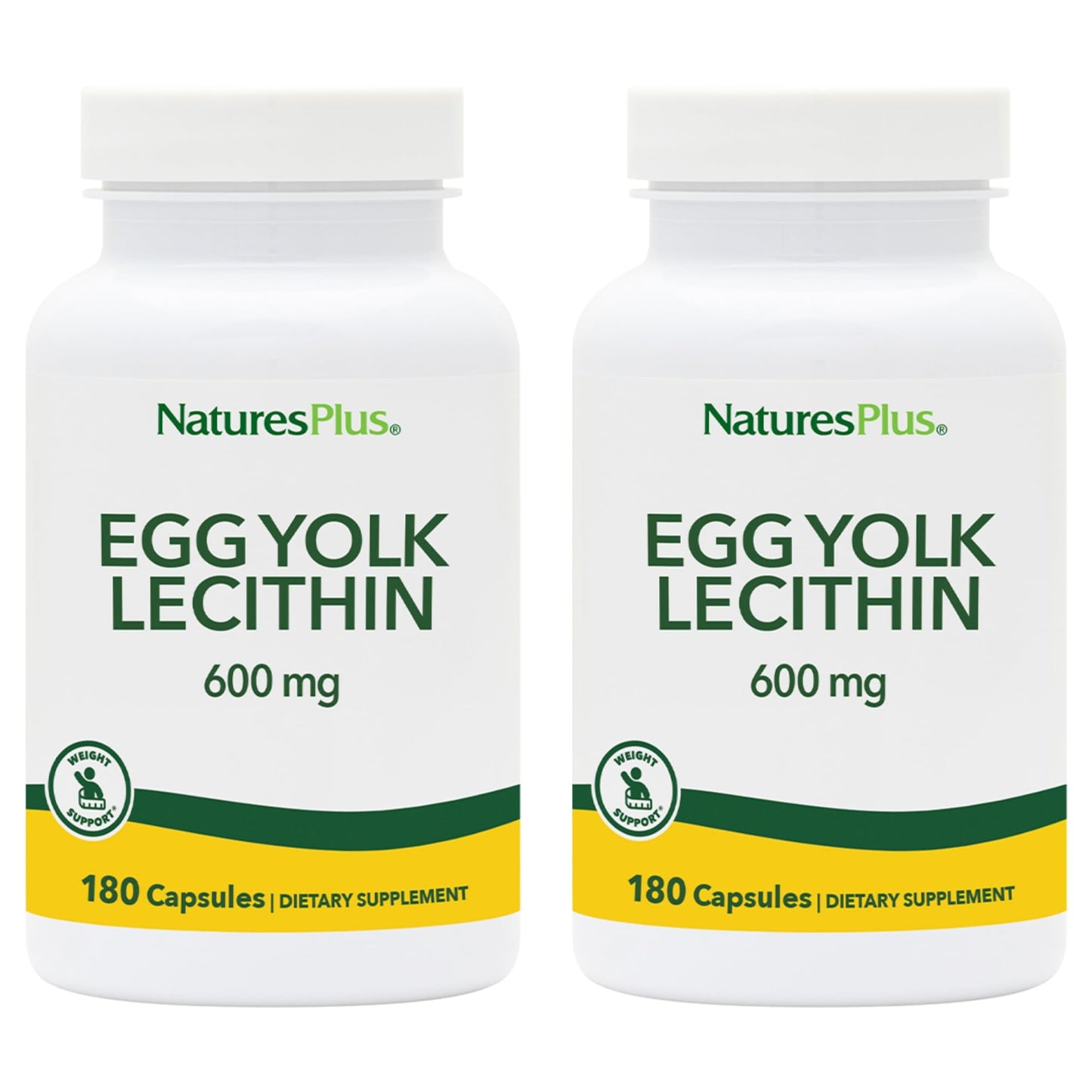 Natures Plus Egg Yolk Lecithin - 600 mg, 90 Vegetarian Capsules - Pack of 2 - Supports Body's Natural Defenses & Optimal Liver Function - Soy Free, Gluten Free - 90 Servings
