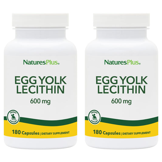 Natures Plus Egg Yolk Lecithin - 600 mg, 90 Vegetarian Capsules - Pack of 2 - Supports Body's Natural Defenses & Optimal Liver Function - Soy Free, Gluten Free - 90 Servings