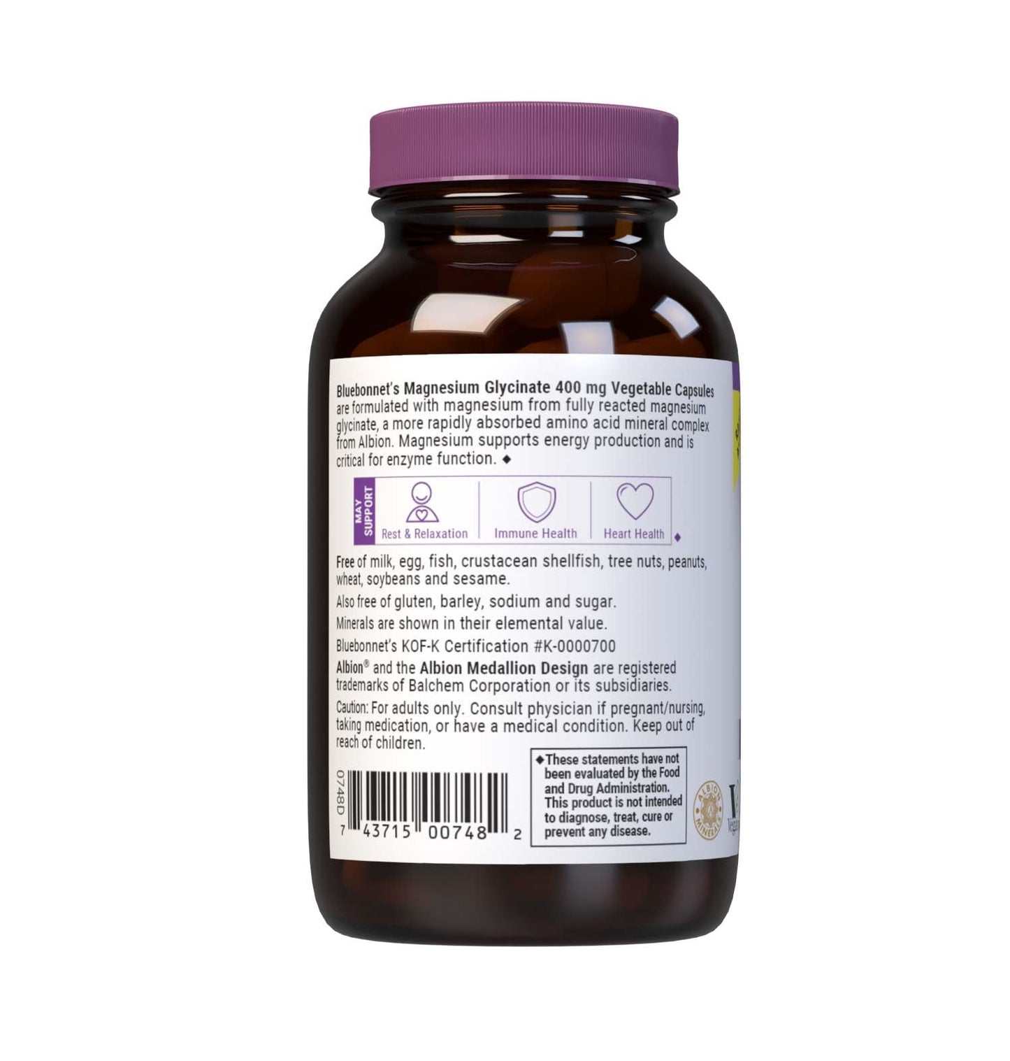 Pre-Order | Arrives in 5–10 Days – Bluebonnet Magnesium Glycinate, Energy Production*, Enzyme Function*, Non-GMO Certified by NSF, Vegan, Kosher Certified, Gluten-Free, Soy-Free, Dairy-Free, 60 Vegetable Capsules, 15 Servings