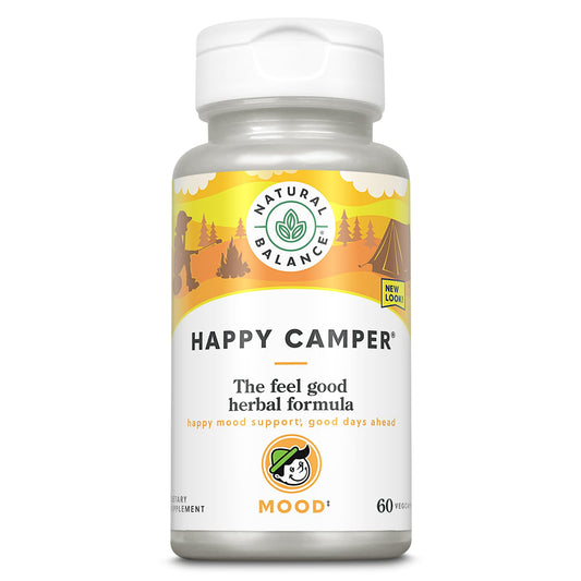 Natural Balance Happy Camper - Feel-Good Mood Support Supplement - Gotu Kola, Passion Flower, and Kava Kava Capsules - 60-Day Guarantee (30 Servings, 60 VegCaps)