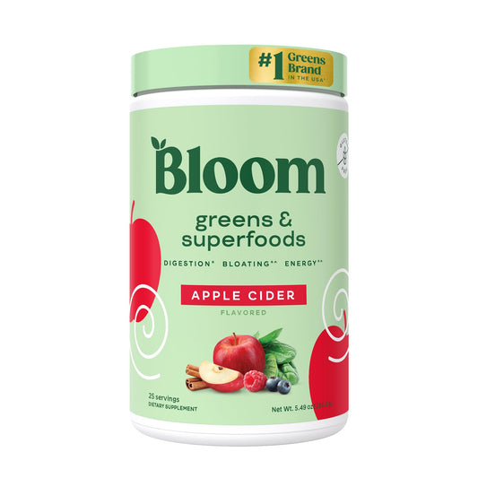Pre-Order | Arrives in 5–10 Days – 
Bloom Nutrition Superfood Greens Powder, Digestive Enzymes with Probiotics and Prebiotics, Gut Health, Bloating Relief for Women, Chlorella, Green Juice Mix with Beet Root Powder, 25 SVG, Apple Cider