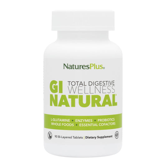 Natures Plus GI Natural Total Digestive Wellness - 90 Bi-Layered Tablets, Pack of 3 - with L-Glutamine, Probiotics, Prebiotics & Enzymes - Gluten Free - 90 Total Servings