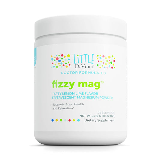 Pre-Order | Arrives in 5–10 Days – DAVINCI Little Fizzy Mag - Effervescent Magnesium Supplement for Kids to Support Brain Health, Relaxation and Behavior - with Calcium, Riboflavin - Lemon Lime Flavor - 516 g, 75 Servings