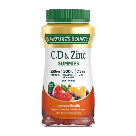 Nature's Bounty C, D, & Zinc Gummies, Immune Support Gummies for Adults, Citrus Berry, 70 Ct